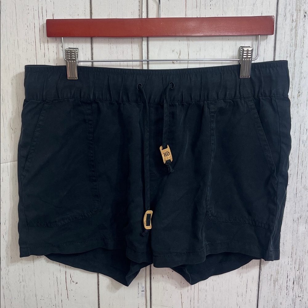 Tentree Black Linen Style Drawstring Shorts with Cork Tab Accent medium